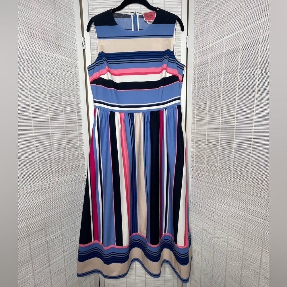 Kate Spade Dress Multi Stripe Blue Pink Scoop Neck Sleeveless Pockets Size 6 NWT
